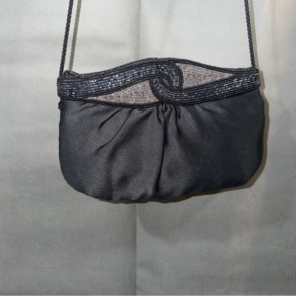Black Beaded Evening Bag With Sparkly Trim Small / Great For A Evening Out. - Picture 2 of 10